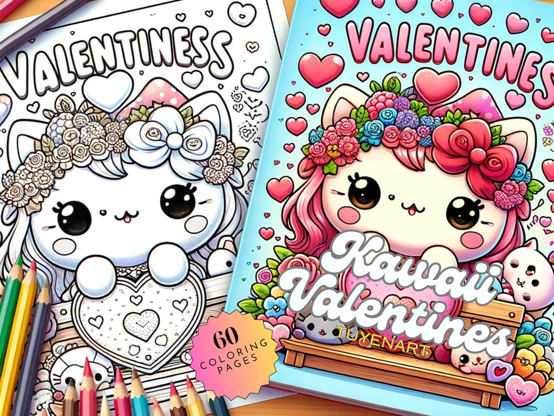 Kawaii Valentine's Coloring Book, Cute Kawaii Anime Coloring Pages