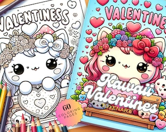 Kawaii Valentine's Coloring Book, Cute Kawaii Anime Coloring Pages, Kawaii Coloring Sheets, Valentine's Day Activity, Digital Download