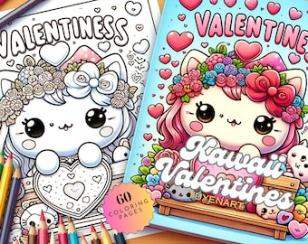 Kawaii Valentine's Coloring Book, Cute Kawaii Anime Coloring Pages, Kawaii Coloring Sheets, Valentine's Day Activity, Digital Download