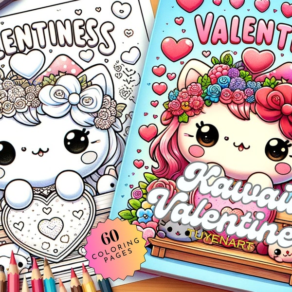 Kawaii Valentine's Coloring Book, Cute Kawaii Anime Coloring Pages, Kawaii Coloring Sheets, Valentine's Day Activity, Digital Download