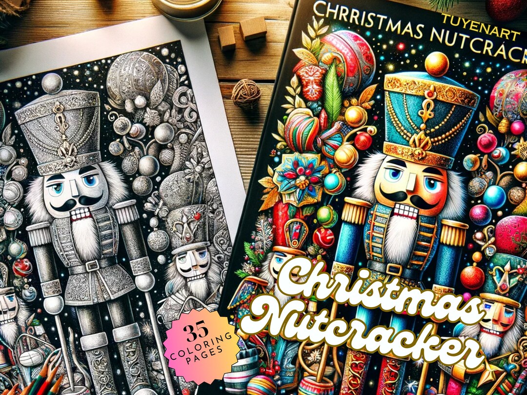 Christmas Nutcracker Coloring Book, Xmas Holiday, Grayscale Christmas