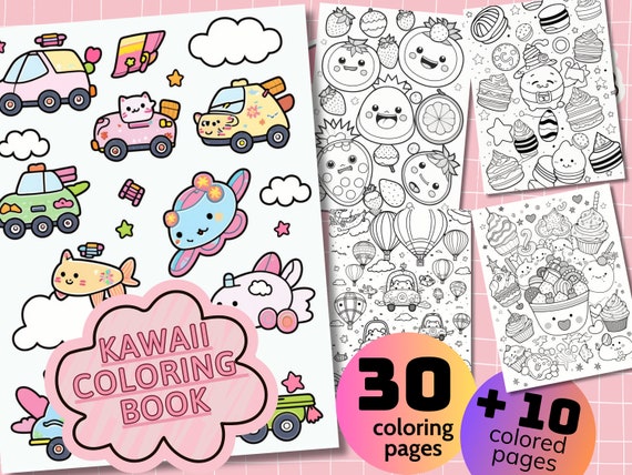Kawaii Coloring Pages | Cute Coloring Pages | For Kids and Adults | Digital Download | Fun Colorful | Free Bonus Pages