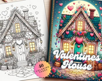 Valentines House Coloring Book, Valentines Love Nest, Valentine&#39;s Day Love Houses Coloring Sheets, Digital Download, Printable PDF Files