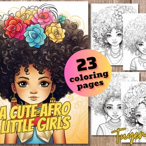 A cute Afro Little Girls Colored Book - Coloring Page for Adults and for Kids for Relax and Stress Relief - Printable PDF
