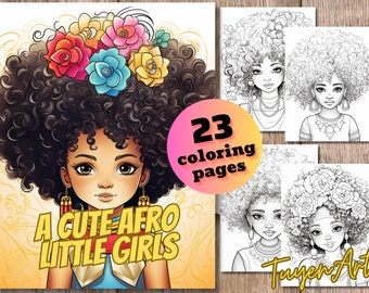 Een schattig Afro-meisjeskleurboek - kleurplaat voor volwassenen en kinderen voor ontspanning en stressverlichting - afdrukbare PDF