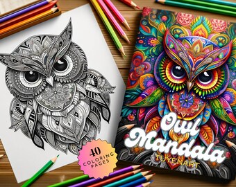 Eule Mandala Malbuch, Eulen Malseiten, süße Eule, Mandala Malvorlage, sofortiger Download, PDF-Dateien