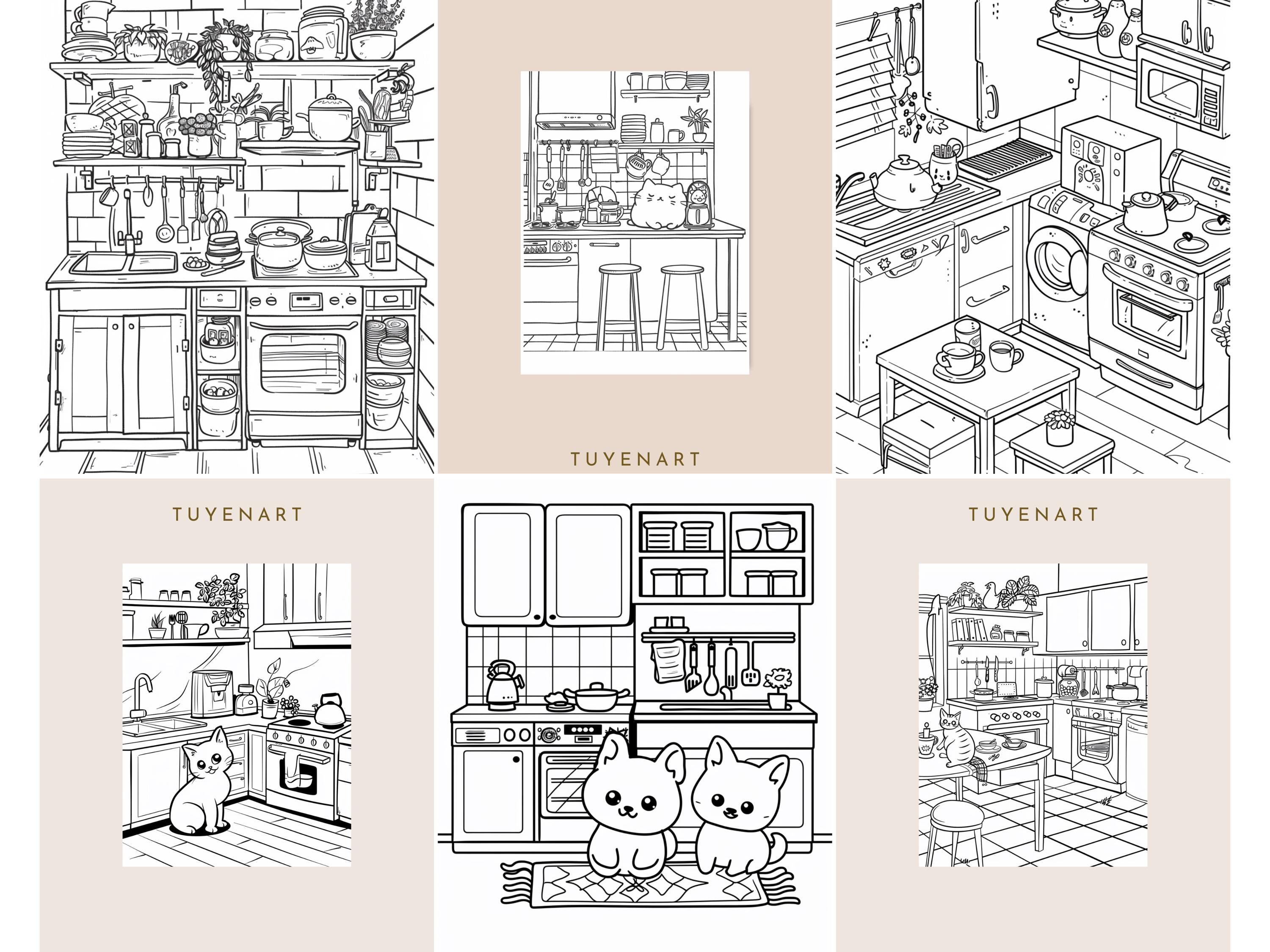 Cozy Kitchen Coloring Book, Interior Design Coloring Pages, Cute ...