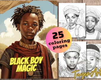 Black Boy Magic Coloring Pages, Afro boy, Black Kids Magigc Coloring Book, Coloring Sheets For Kids & Adults, Printable PDF