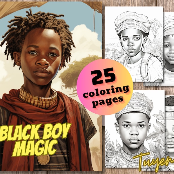 Black Boy Magic Coloring Pages, Afro boy, Black Kids Magigc Coloring Book, Coloring Sheets For Kids & Adults, Printable PDF