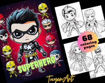 Libro para colorear SUPERHERO, páginas para colorear de actividades divertidas para niños, descarga digital