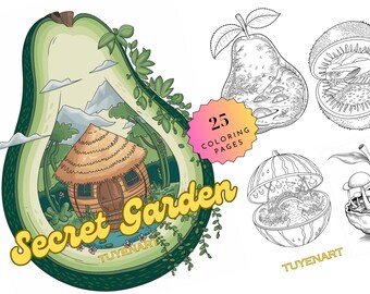 Secret Garden Coloring Book, Cute & Comfy Adorable Garden Scenes, cozy and cute garden coloring pages, Instant Download, PDF Files, Digital