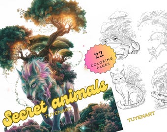 Secret Animals Coloring book, cozy and cute animals coloring pages, Cute & Fuzzy Animals coloring sheet, Instant Download, File PDF, Digital