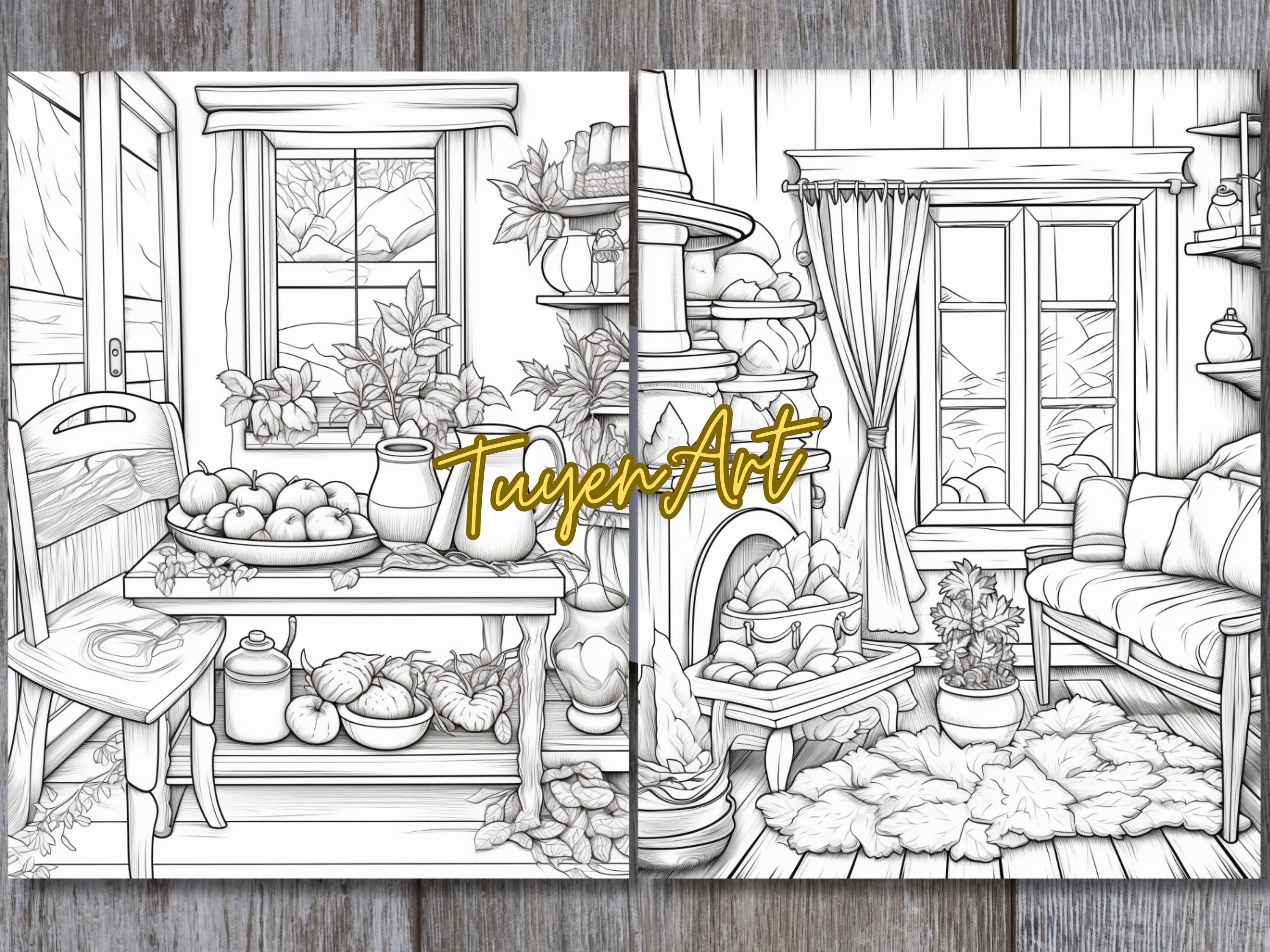 Hygge Coloring Book for Adults, Boho and Nordic Interior Designs, Cozy ...