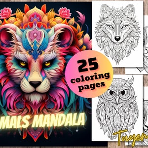 Animals Mandala Coloring Pages, Coloring Book for Adults Kids Teen, Printable PDF Coloring Pages, Instant download