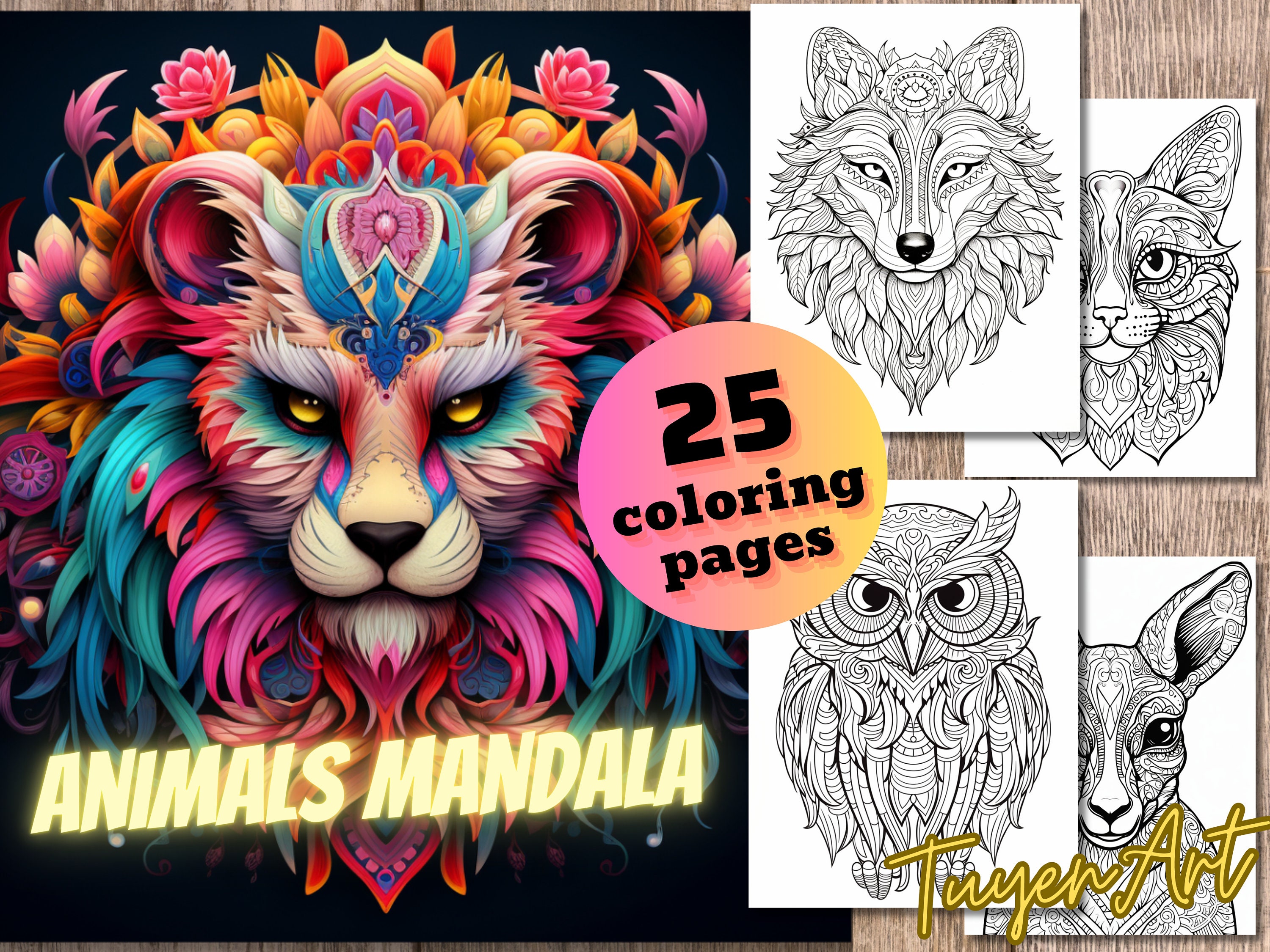 Animals Mandala Coloring Pages, Coloring Book for Adults Kids Teen ...