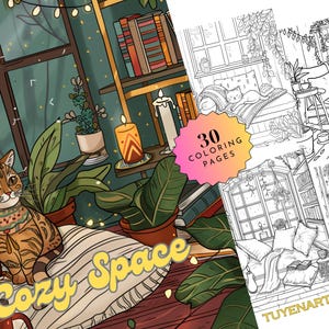 Cozy Space Coloring Book, Boho Room Coloring Page, Cozy Room Coloring Sheets, Interior Design Digital PDF, Home Decor File, Instant Download