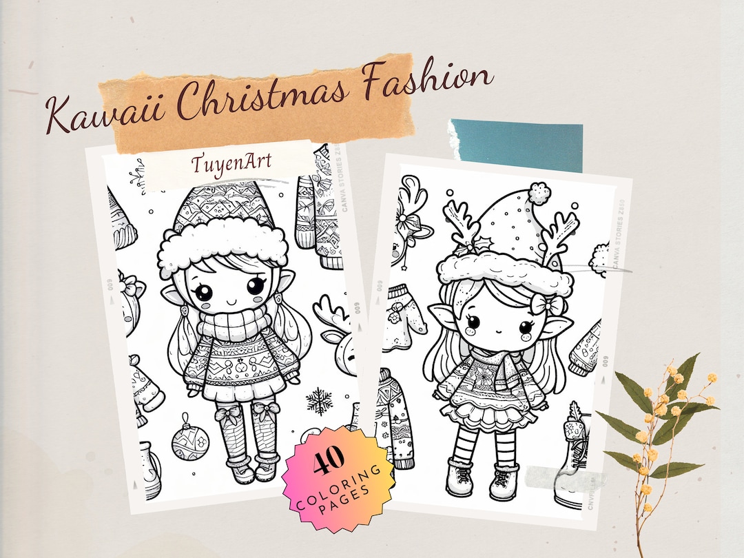 Kawaii Christmas Fashion Coloring Book, Winter Fashion Coloring Pages ...