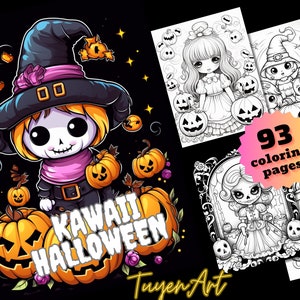 Kawaii Halloween Coloring Book, Kawaii Anime Coloring Pages, Cute and Creepy Kawaii Digital Download, Halloween Coloring Sheets, PDF Files