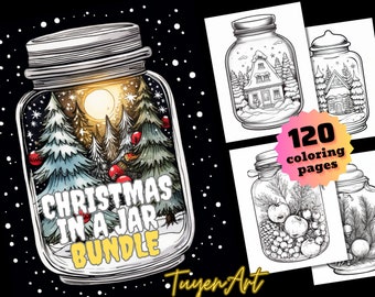 Christmas In A Jar Coloring Book, Christmas Bundle Coloring Pages, Wonderland Christmas, Christmas Coloring Book for Adults and Kids
