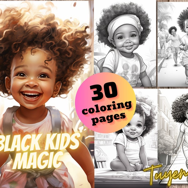 Black Kids Magic Coloring Pages, Black Kids Coloring Book, Printable PDF, Coloring book For Kids, Digital download