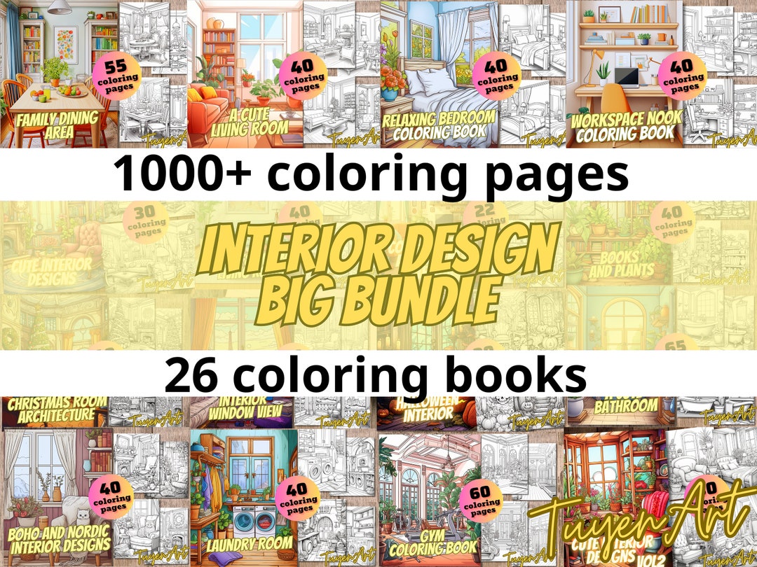 Big Bundle Interior Design Coloring Book - Modern & Minimal, Boho and ...