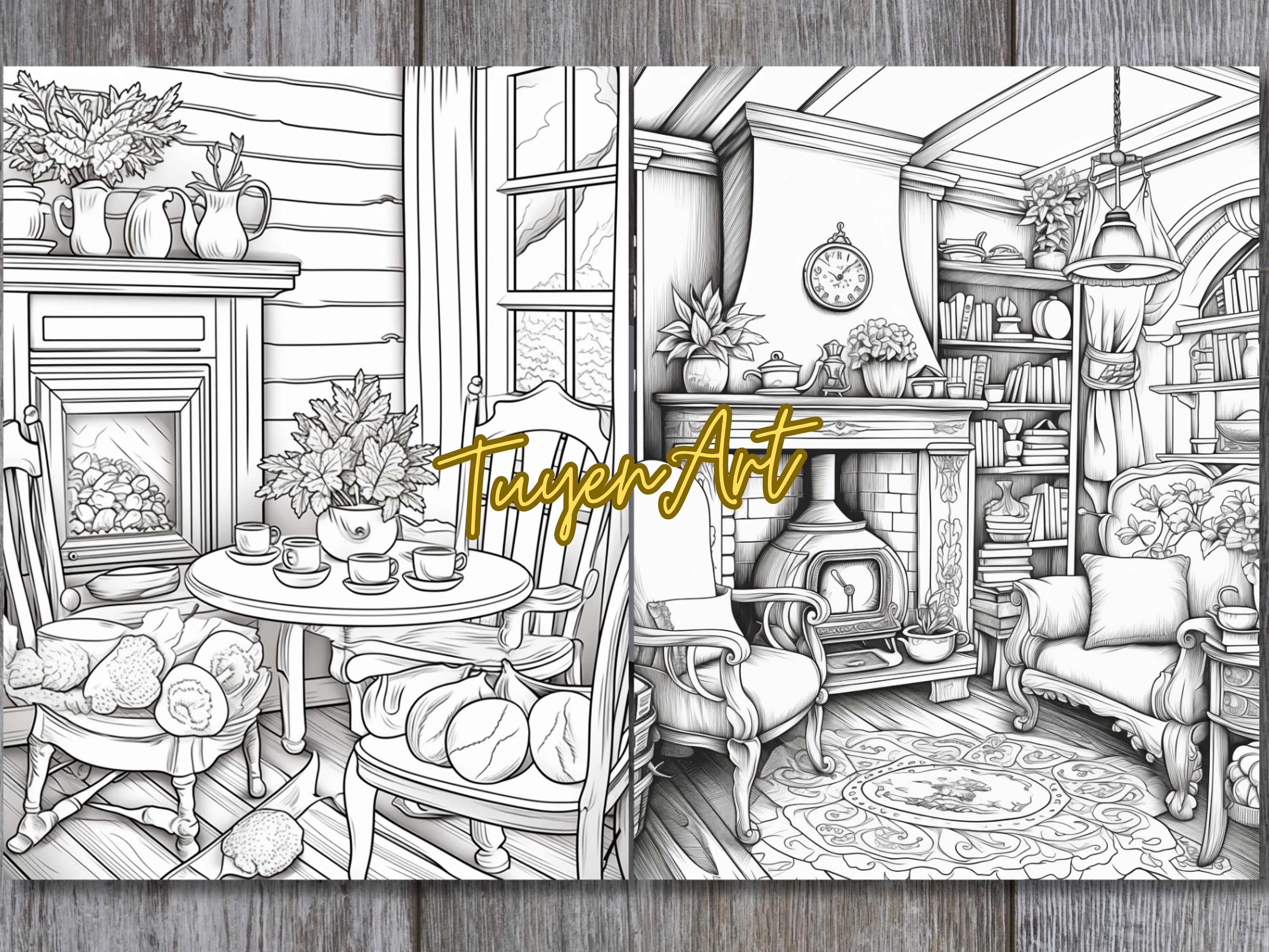 Hygge Coloring Book for Adults, Boho and Nordic Interior Designs, Cozy ...