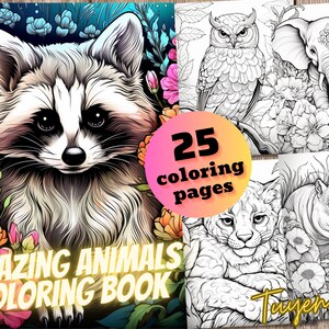 Erstaunliche Tiere Erwachsene Malbuch, druckbare Malbuch PDF, Sofort Download