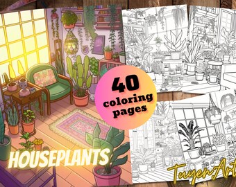 Houseplant Coloring Pages for Adults, Boho Home Decor (PDF Pattern)