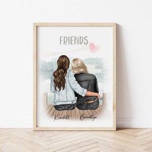 Custom Friends Portrait Gift, Personalized Friends Wall Art, Girlfriend Gift, Digital File, Friend Wall Art, Friend Print, Friend Gift