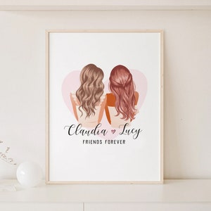 Personalisierte Beste Freunde Vektor Porträt, Geburtstagsgeschenk, Karte der besten Freunde, Porträt der besten Freunde, Schwester Print