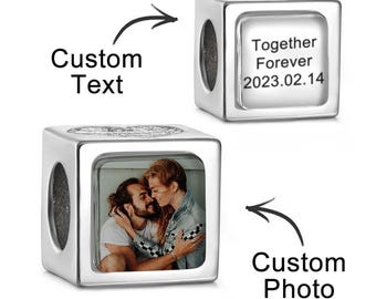 Custom Photo Engraved Charm - Square Heart Charm - Personalized Text Charm - Photo Engraved Charm - Silver Custom Charm - Custom Pendant