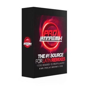 Puede incluir: Una caja negra con un círculo rojo y el texto "PRO LATINREMIX" en blanco. El texto "THE #1 SOURCE FOR LATIN REMIXES" está debajo del círculo. El texto "VIDEO REMIXES - DJ DROPS & MORE!" está debajo del texto "FOR LATIN REMIXES". El texto "WWW.PROLATINREMIX.COM" está en la parte inferior de la caja.