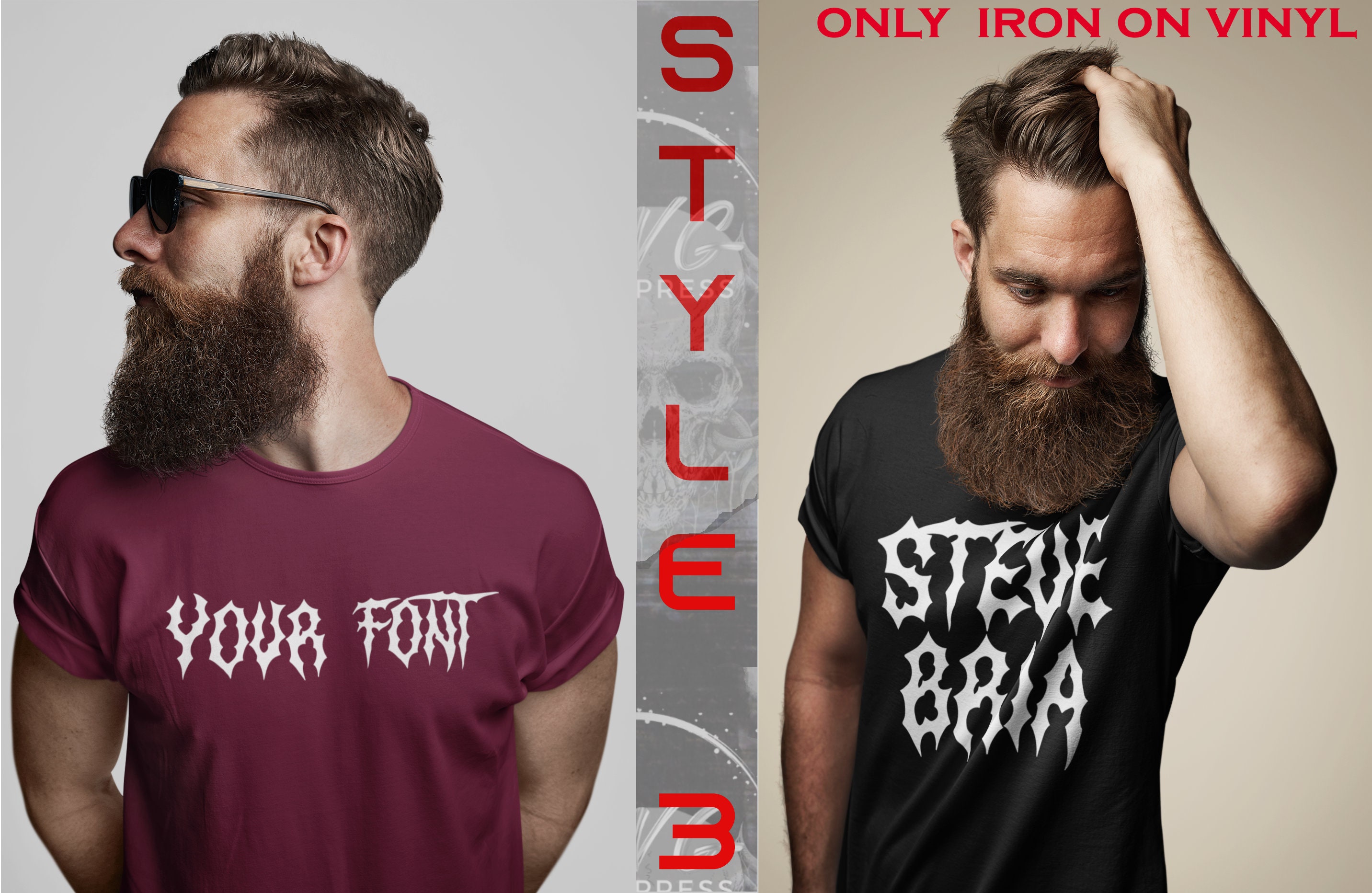 Blogfonts Iron Robe Custom Iron on Death Metal Fonts Vinyl - Customizable Design | Black ...