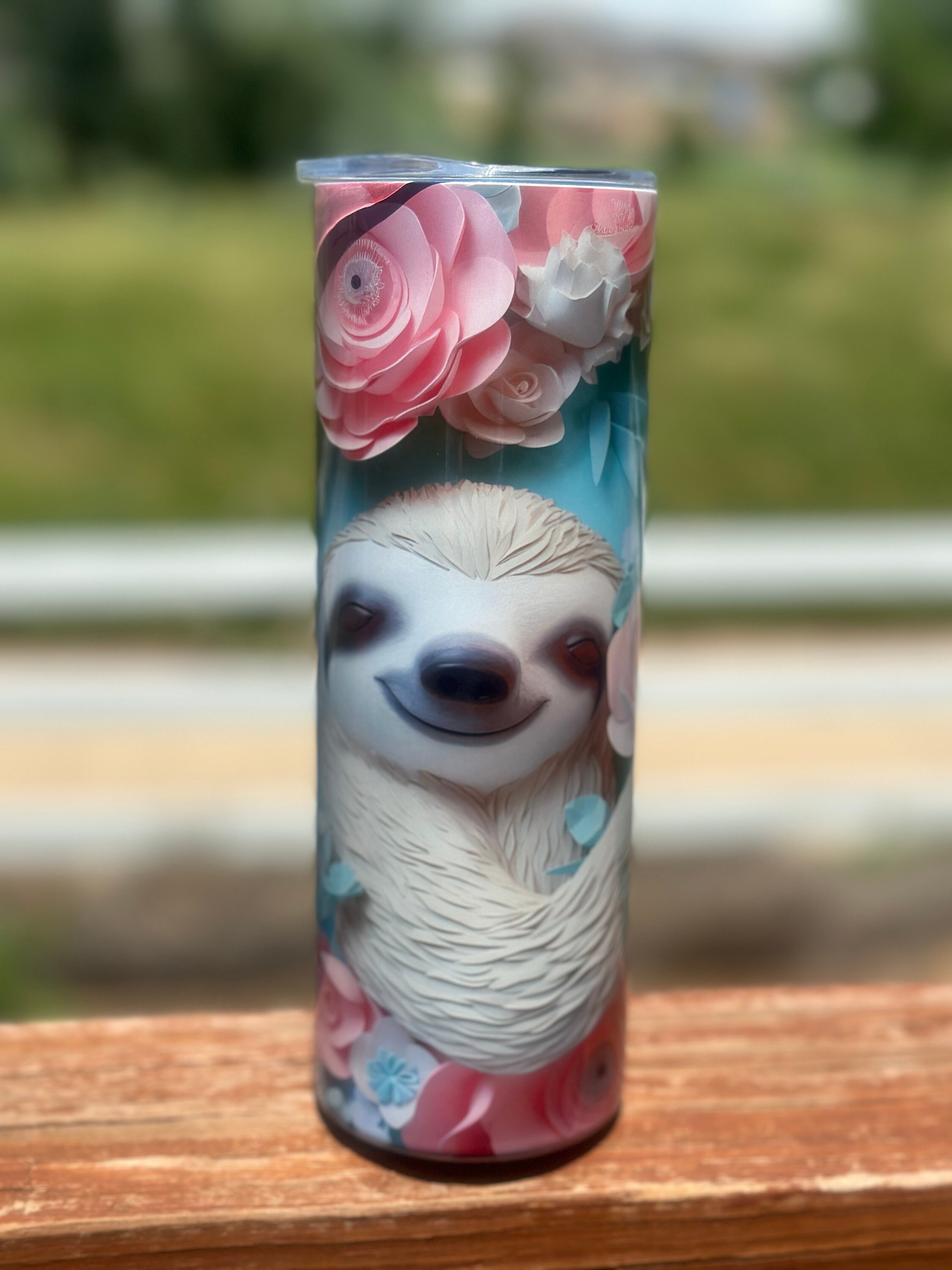 3d Sloth With Flowers 20 Ounce Stainless Steel Tumbler - Etsy