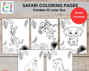 Páginas para colorir de animais de safári, 12 páginas para colorir para crianças, páginas para colorir da selva para crianças pequenas, atividades para chá de bebê, para imprimir em casa
