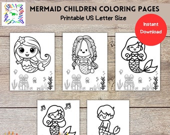 Páginas de sereia para colorir para crianças, pré-escolares, bebês, 10 páginas de sereia para colorir, impressão gigante simples, educação domiciliar, páginas de atividades