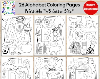 Alphabet Malbuch, ABC Malseiten, 26 Alphabet Arbeitsblätter, druckbare Alphabet Arbeitsblätter, Vorschulalphabet