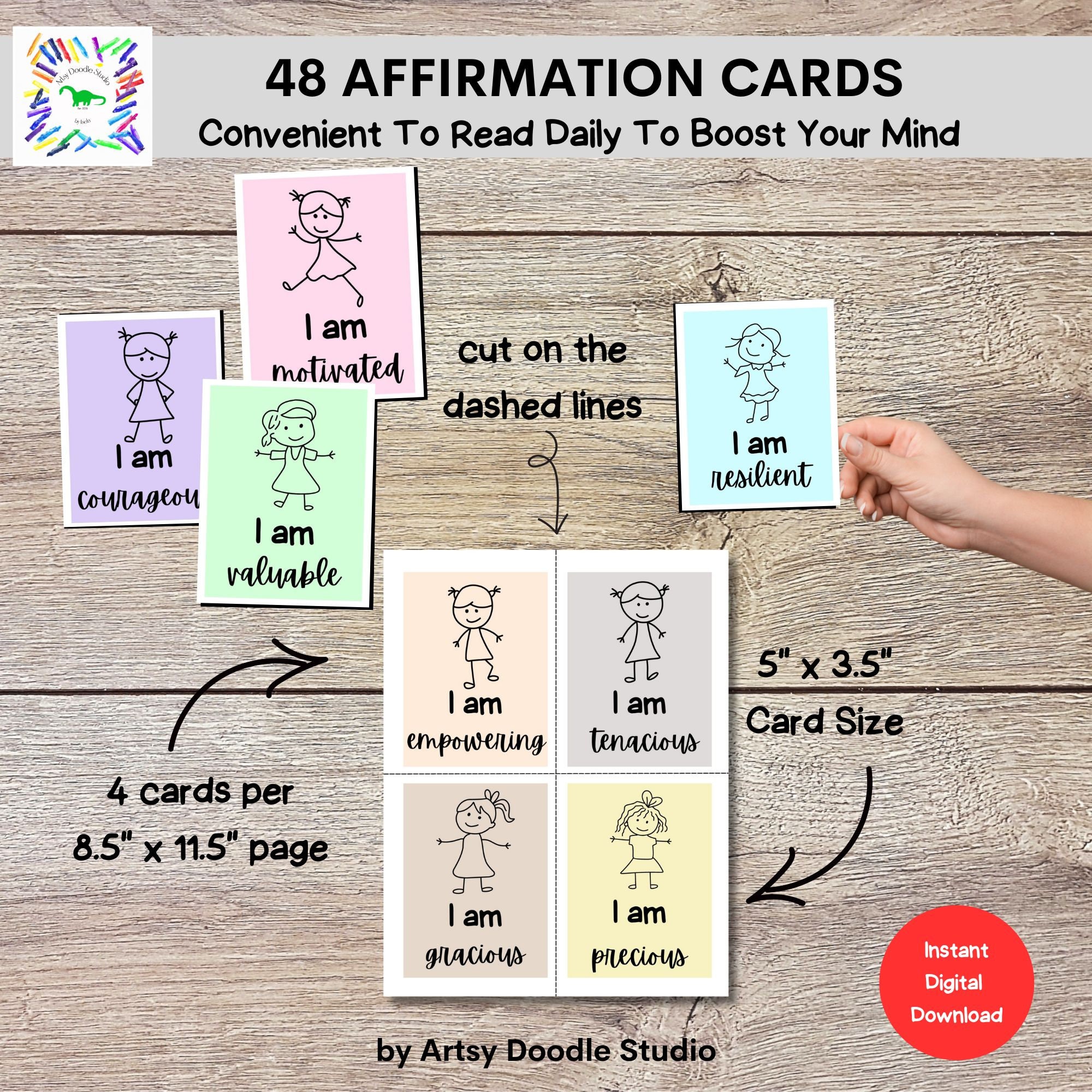 60 Affirmation Cards Digital Download, Mindfulness Kids Affirm Cards ...