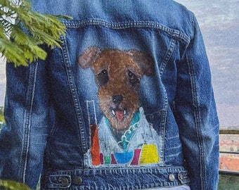 Your Pet's Profession | Custom Made Pet Jacket | Upcycled Denim Jacket | Size S | Hand-painted jean jacket