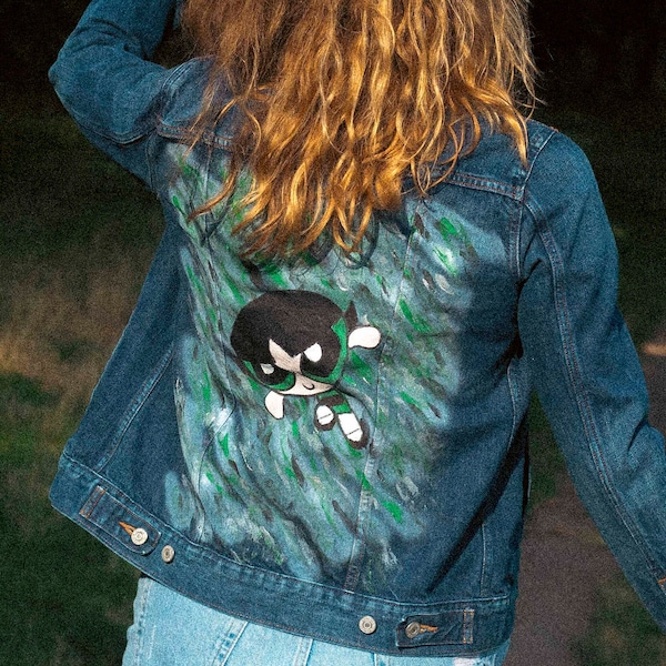 Buttercup | Hand-painted Powerpuff Girls denim jacket | Upcycled | Levi's Jacket | Size S