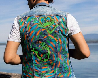 Jungle Book | Hand-painted denim vest | Slim Size L