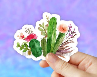 Watercolor Cactus Sticker, Succulent Stickers, Plant Mom Lady, Laptop Stickers, Aesthetic Stickers, water bottle Stickers, Computer Decal