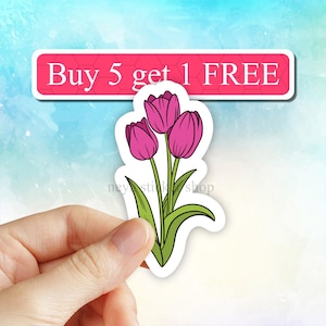 Pink tulip flower sticker, tulips sticker, floral stickers, wild flowers sticker, floral stickers, water bottle sticker, laptop stickers