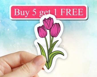 Pink tulip flower sticker, tulips sticker, floral stickers, wild flowers sticker, floral stickers, water bottle sticker, laptop stickers