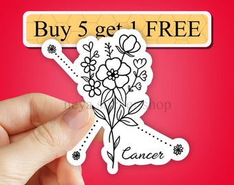 Floral Cancer sticker, Zodiac sticker pack, Constellation Sticker, Astrology Stickers, Zodiac Sign Waterproof Sticker, vinyl Laptop decal