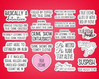 True crime sticker pack, True crime stickers, Crime Junkie, SSDGM, True crime podcast stickers, laptop stickers, water bottle decal, tumbler