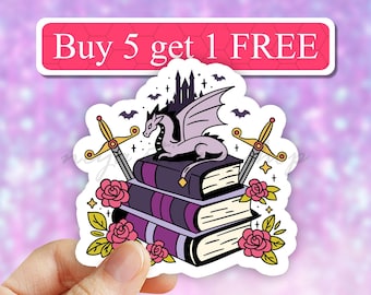 Fantasy dragon Pile Of Books Sticker, Banned Books Club, book stack sticker, Bookish Sticker, Member of Banned Books Club, water bottle
