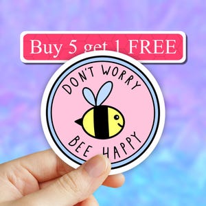 Pink Bee Happy Sticker, Bee Sticker, VSCO Stickers, Laptop Decal, Aesthetic Stickers, Water bottle Stickers, Computer Sticker, Waterproof
