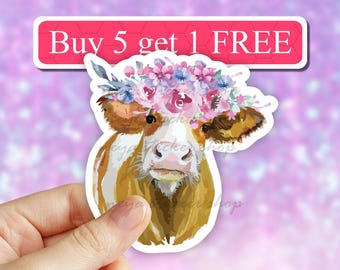 Cute cow Sticker, cow stickers, farm animal Sticker, animal lover sticker, cow decal, computer stickers, water bottle, tumbler laptop decal