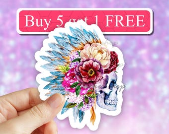 Floral Skull Sticker, Garden Witch vinyl sticker, sugar skull laptop stickers, vinyl stickers, water bottle decal, tumbler stickers